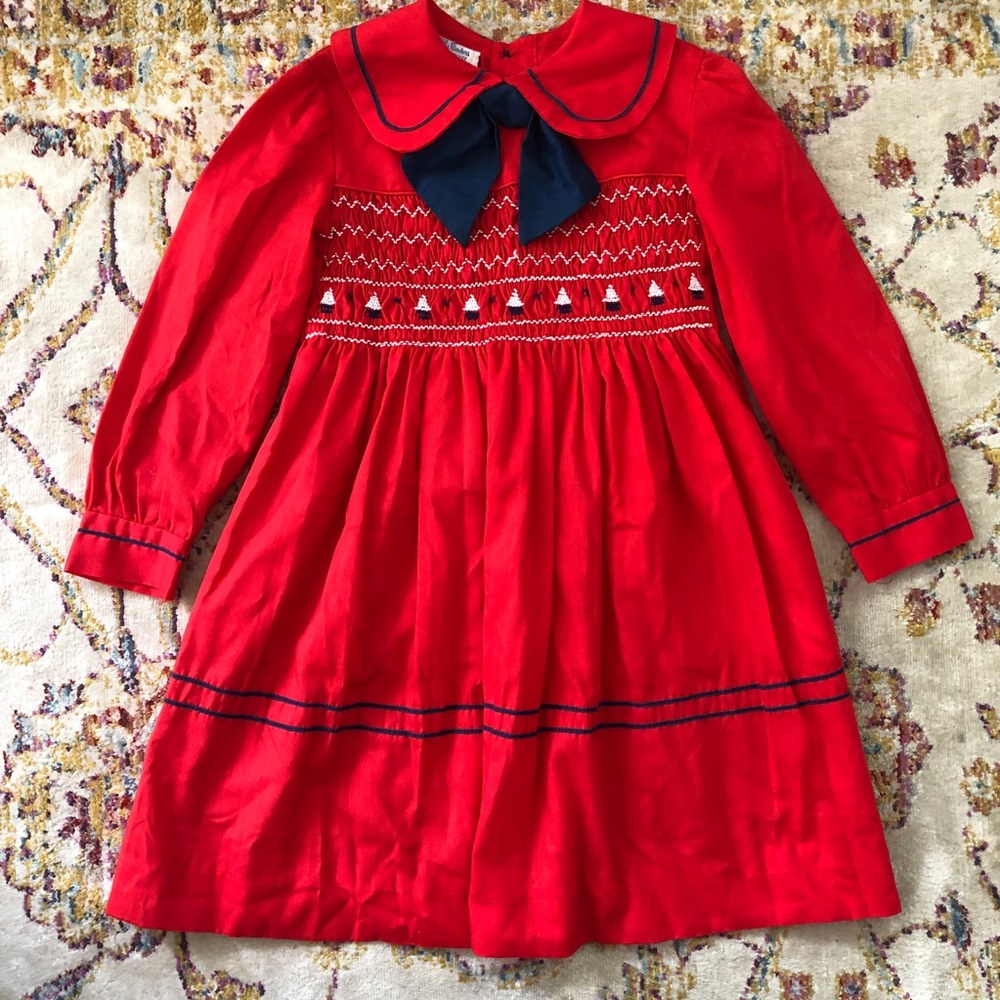 Polly Flinders Red Smocked Girls Dress size 6X
